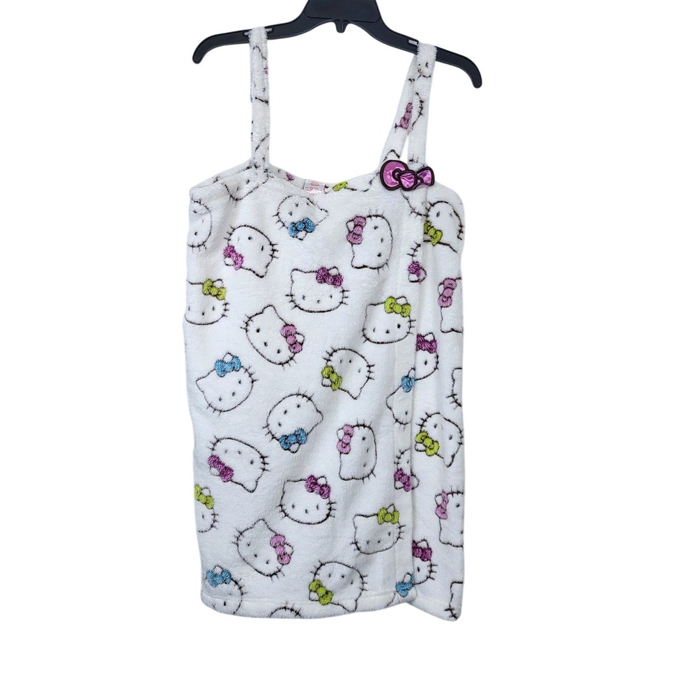 Hello Kitty Sanrio Womens White Allover Print Fuzzy Strappy Sleepwear XL Y2K NEW